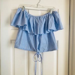 Jill Stuart Blue Stripe Off Shoulder Top NWT!